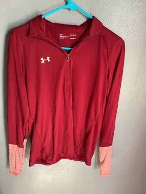 Under Armour 'Burgundy Half-Zip Pullover with Pink Cuffs and thumb holes